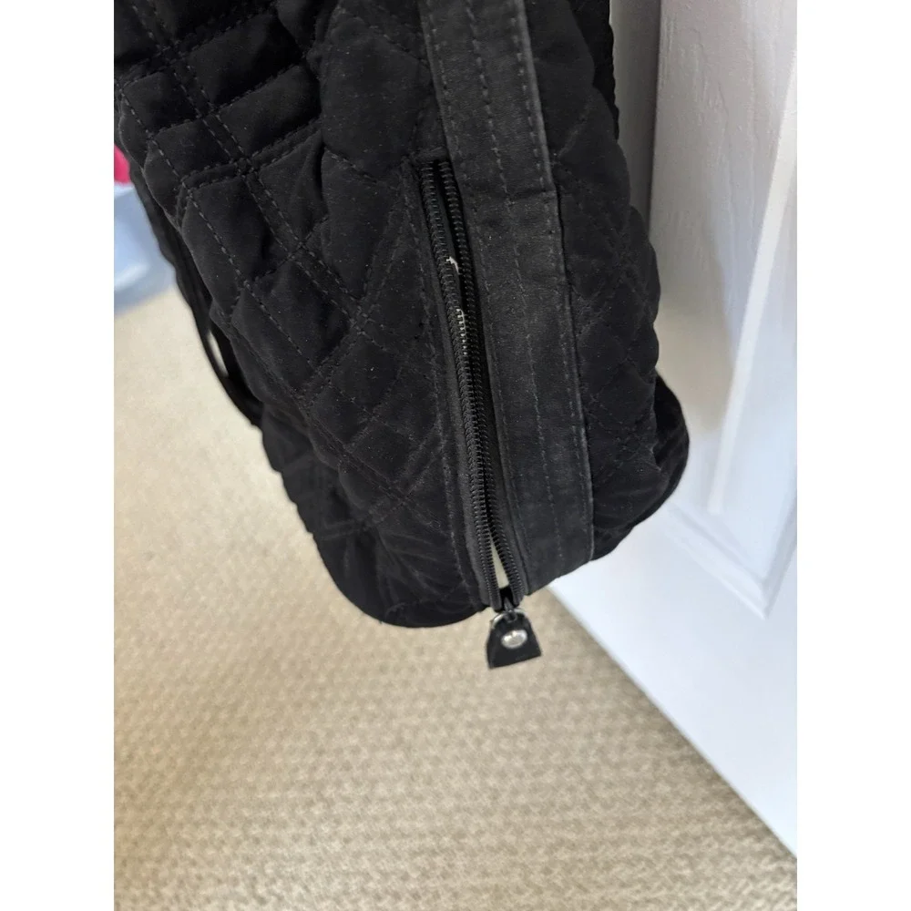 Vera Bradley Classic Black Quilted Drawstring Bag with Zebra Lining Retired  EUC